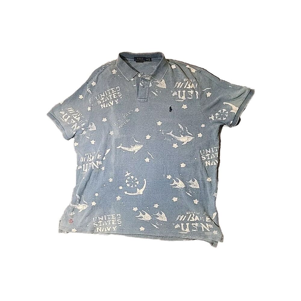RALPH LAUREN Polo‎ Shirt Mens Extra-Large XXL VINTAGE US Navy Y2K Grunge Skater